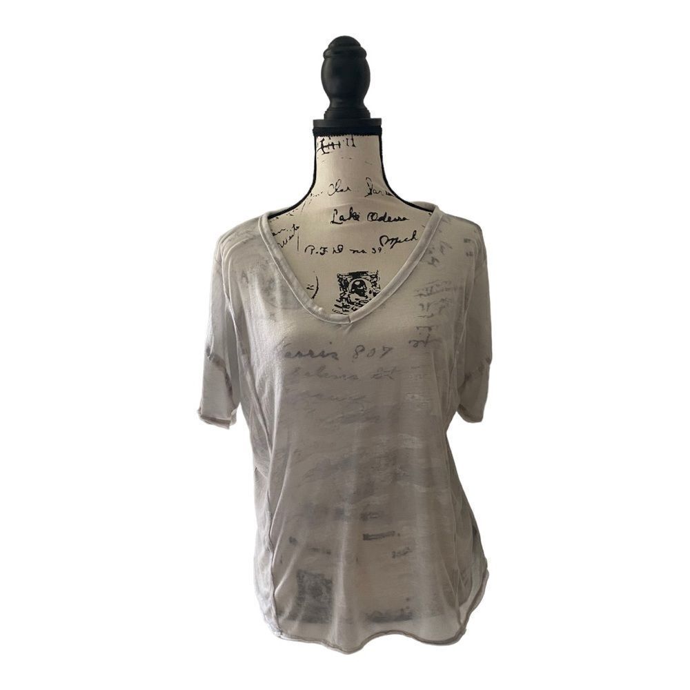 Lucky Brand Women’s Sheer Burnout Oversized T-Shirt White Gray Print Size M